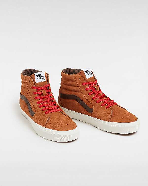 Brown / Orange Men Vans Sk8-Hi Pig Suede Skate Shoes Australia | VN0159472