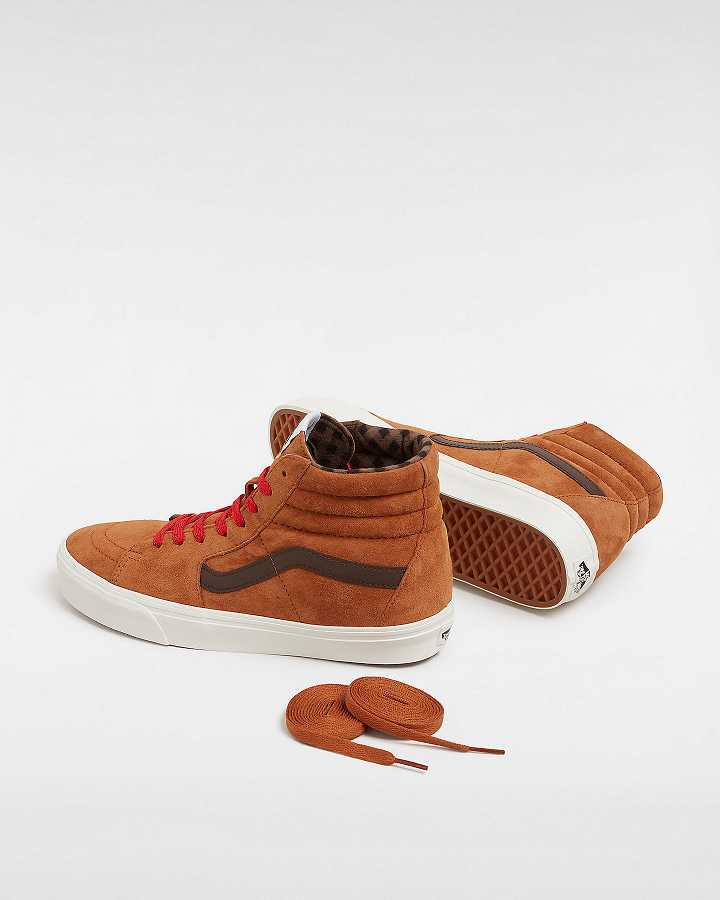 Brown / Orange Men Vans Sk8-Hi Pig Suede Skate Shoes Australia | VN0159472