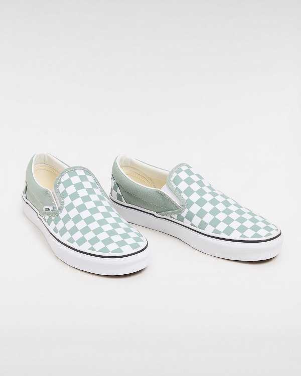 Green / White Men Vans Classic Checkerboard Slip On Shoes Australia | VN3098127