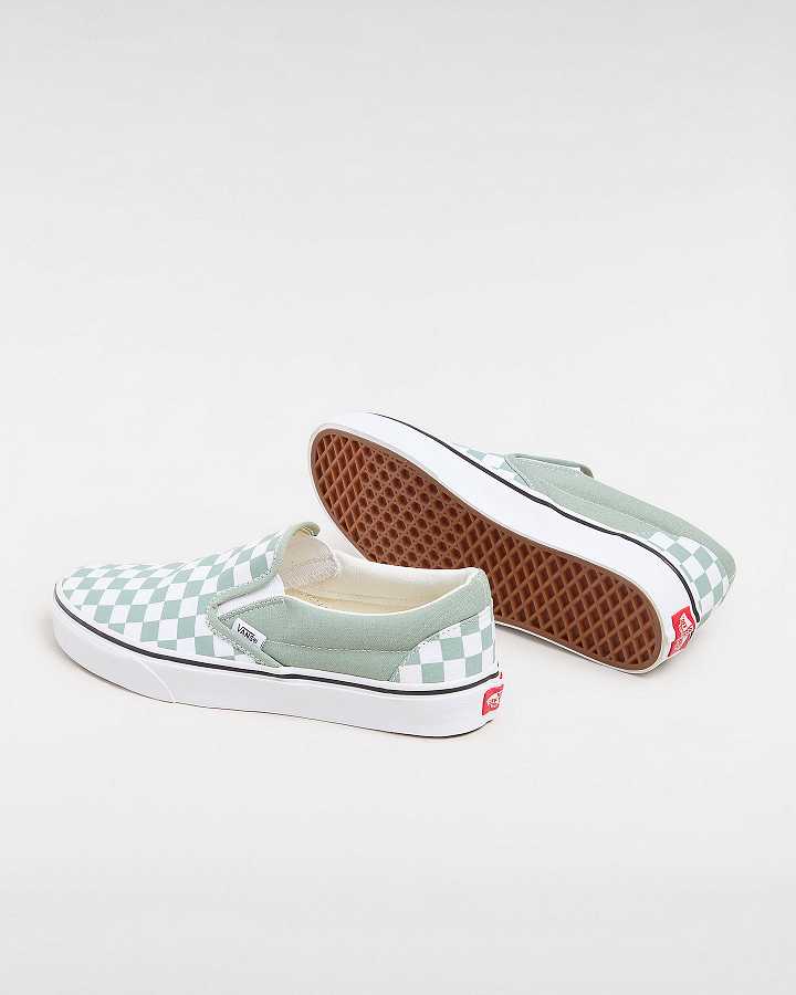 Green / White Men Vans Classic Checkerboard Slip On Shoes Australia | VN3098127