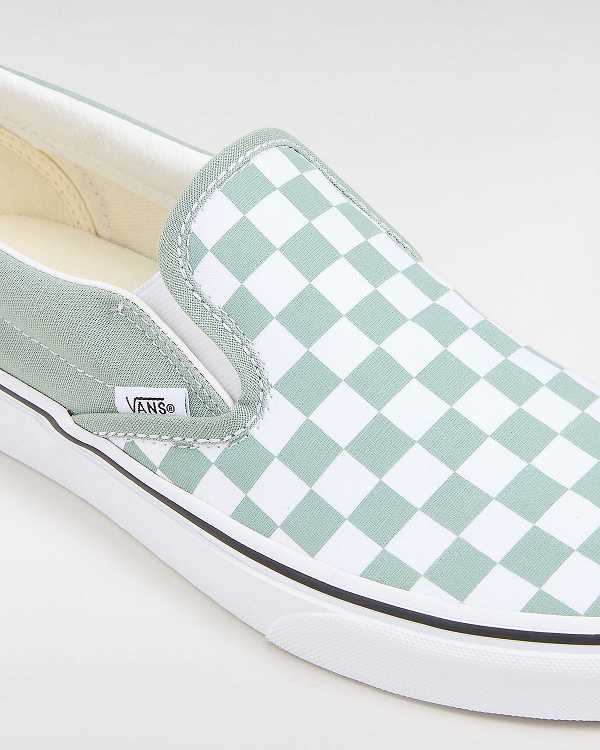 Green / White Men Vans Classic Checkerboard Slip On Shoes Australia | VN3098127