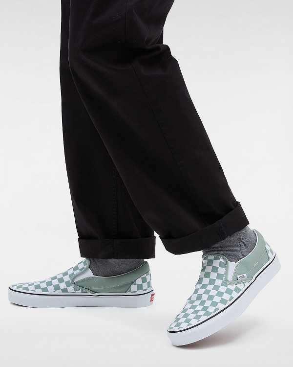 Green / White Men Vans Classic Checkerboard Slip On Shoes Australia | VN3098127