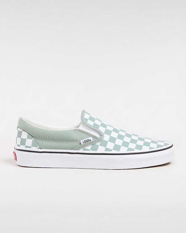 Green / White Men Vans Classic Checkerboard Slip On Shoes Australia | VN3098127