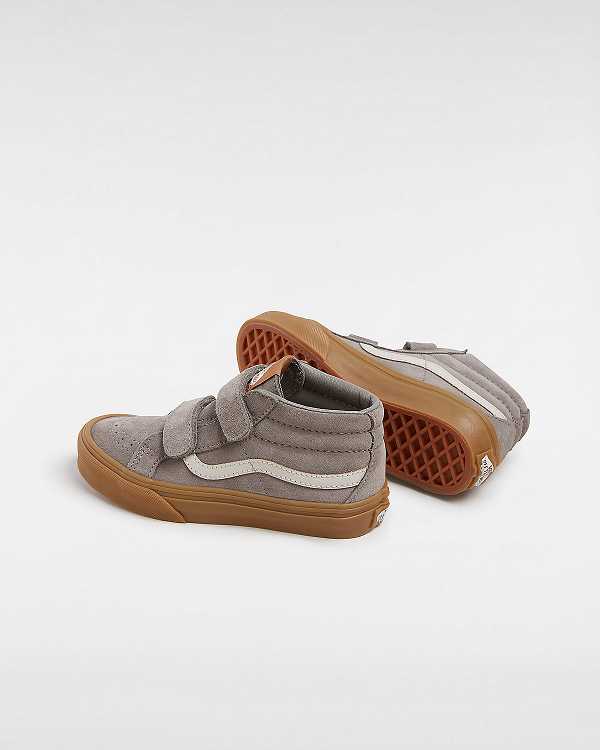 Grey Kids' Vans Sk8-Mid Reissue Hook and Loop Gum (4-8 Years) Sneakers Australia | VN3129748