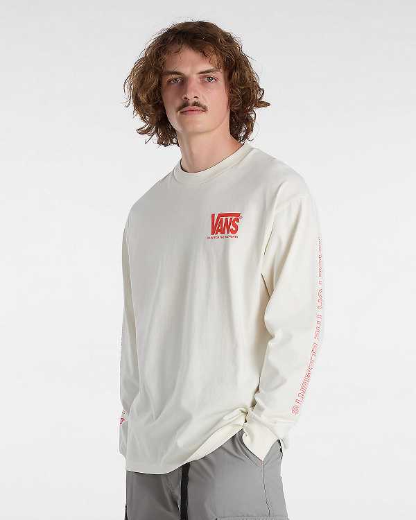 White Men Vans MTE Logo Warp Check Long Sleeve T Shirts Australia | VN3276804