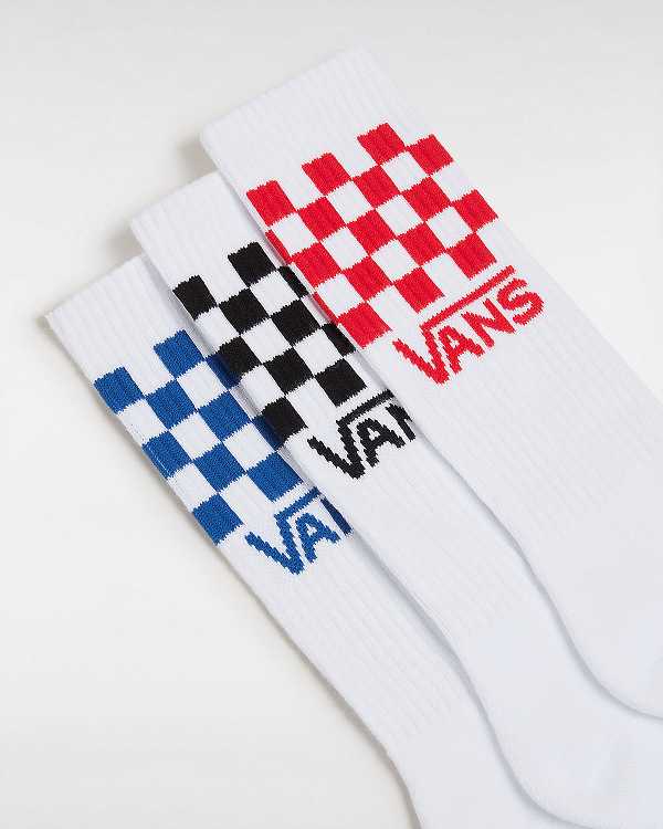 White Unisex Vans Classic Check Crew (3 pairs) Socks Australia | VN1839074