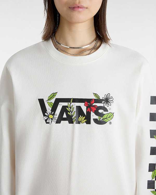 White Women Vans Foliage Boyfriend Long Sleeve T Shirts Australia | VN7965413