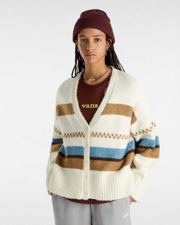 White Women Vans Valerie Stripe Cardigan Australia | VN5964203